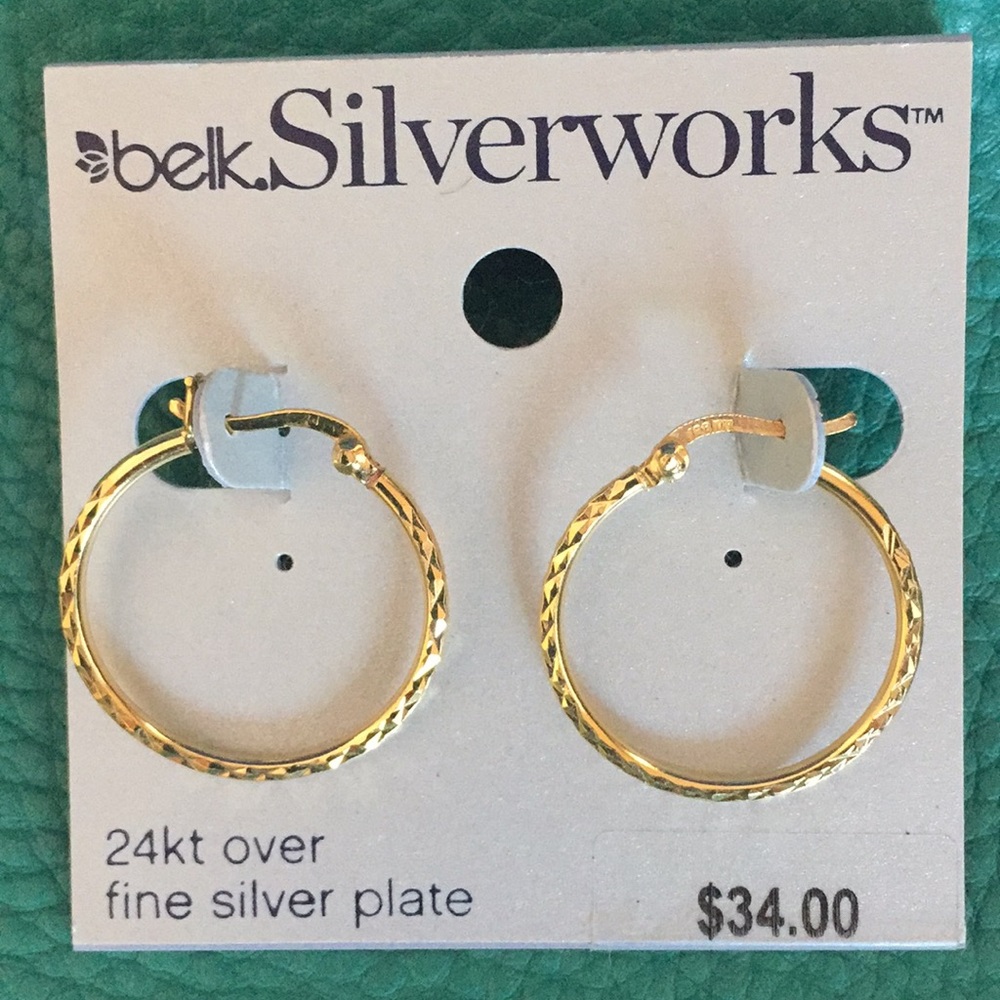 24k over fine silver plate hoop pierced earrings